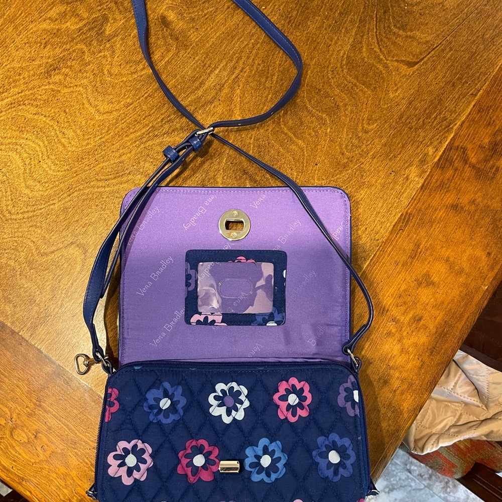 Vera Bradley Blue and Purple Crossbody Bag with Floral Design